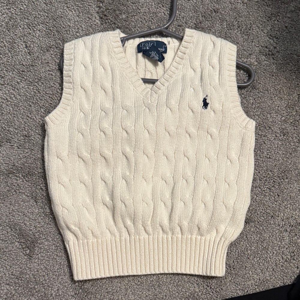 Polo by Ralph Lauren kids Cream Cable-Knit V-Neck Sweater Vest